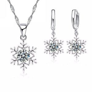 ❤️ Snowflake Woman 925 Sterling Silver Pendant Earrings And Necklace Set